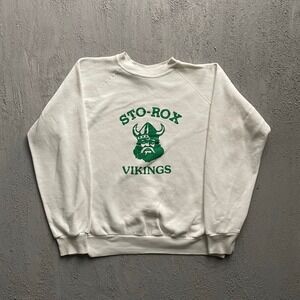 Vintage Sto-Rox Vikings Graphic Sweatshirt Mens Large White 90s Unknown Brand